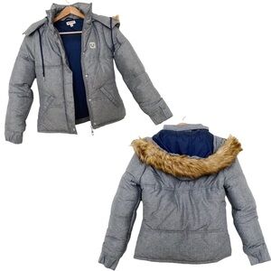 NEW TRUE RELIGION SNOW SKI PUFFER BOMBER JACKET GRAY FUR HOOD WINTER COAT